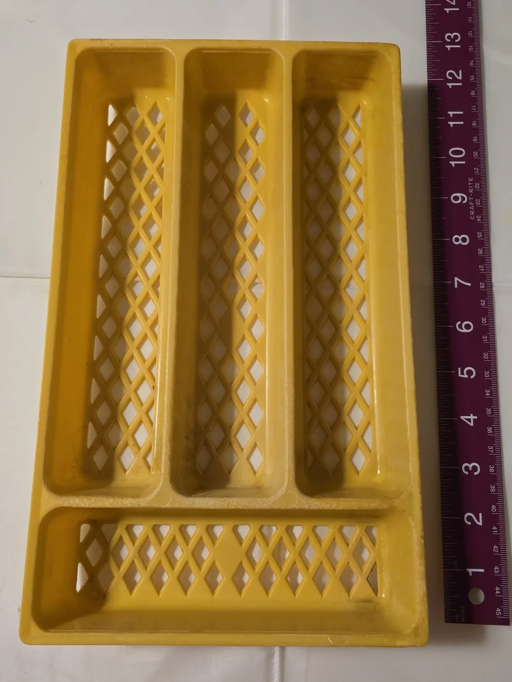 Vintage Yellow Plastic Silverware Organizer Cutlery Tray Drawer Insert 4 Slot